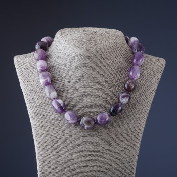 Amethyst Necklace (Class A) 'Barrel Toggle', diameter 15×20 mm, length 50 cm