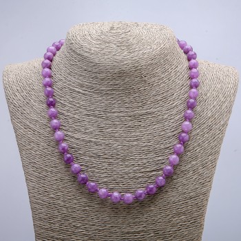 Necklace with natural tinted quartz, smooth beads, diameter 8 mm (±), length 46 cm