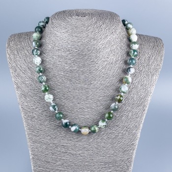 Moss Agate Natural Stone Necklace with Smooth Bead, 10mm Diameter, 48cm Length +