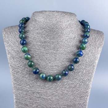 Azurite natural stone necklace with smooth beads, 12mm diameter, 48cm length +