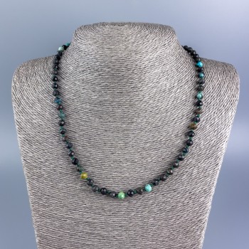 Chrysocolla natural gemstone necklace, faceted bead, 5 mm diameter, 50 cm length +