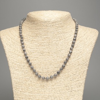 Imitation Ocean Jasper Necklace, Gray, Smooth Beads, 6mm Diameter, 50 cm Length +
