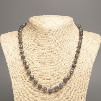 Labradorite natural stone necklace with a faceted bead, 8 mm diameter, 50 cm length
