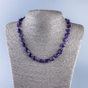 Faceted natural amethyst necklace, diameter 13x8 mm +/-, length 46 cm +/-