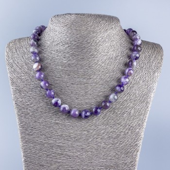 Natural Amethyst Necklace with Smooth Beads, 10mm Diameter, 48 cm Length