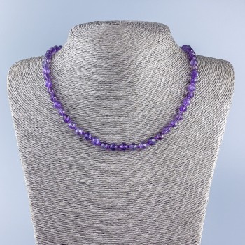 Natural Amethyst Gemstone Necklace with Faceted Bead, 6 mm Diameter, 48 cm Length