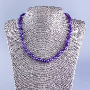 Amethyst natural gemstone necklace with a faceted bead, diameter 7.5 mm, length 50 cm