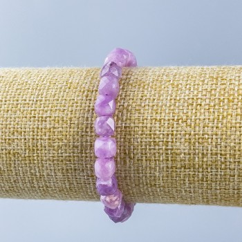 Lepidolite bracelet with natural stone, faceted cube, 7×7 mm, length 18 cm (stretch)
