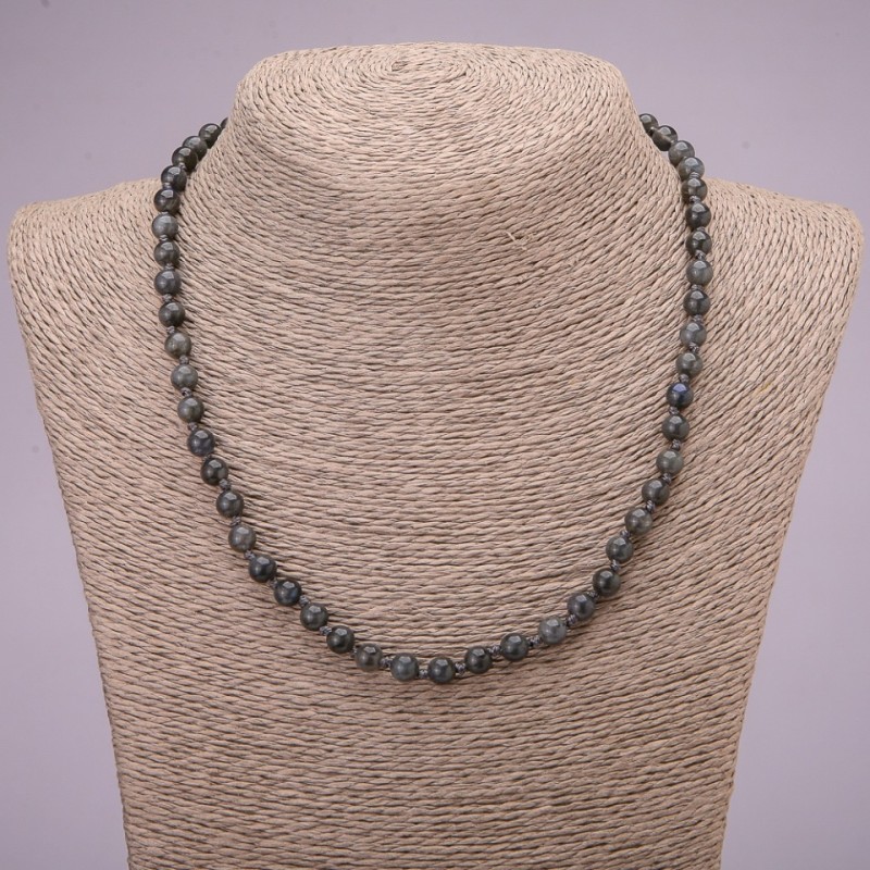 Necklace of natural labradorite stone, smooth beads, diameter 6(±)mm, length 45 cm