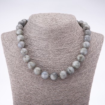 Labradorite natural stone necklace, 14 mm diameter, 46 cm long