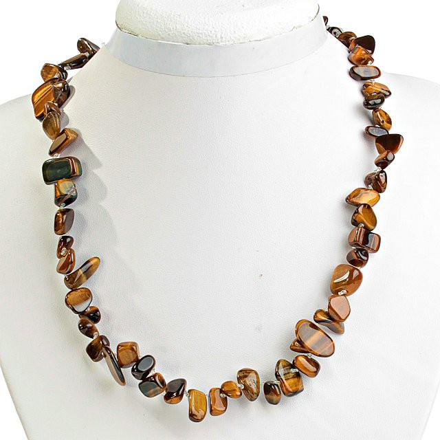 Tiger's Eye Necklace Butterfly 'Hammered' 8-20mm (+- 4), length 49cm