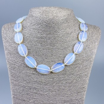 Moonstone Necklace (Synthetic) - Oval Beads, 25×16×5.5 mm, 46 cm long