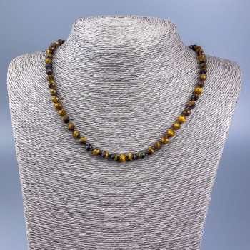 Tiger's Eye Natural Stone Necklace, Faceted Beads, 6 mm Diameter, 50 cm Length