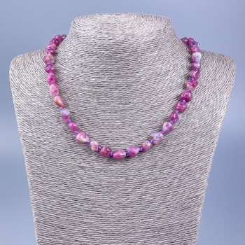 Necklace with natural Rubellite Tourmaline beads, faceted, bead diameter 9x9 mm+, length 48 cm+