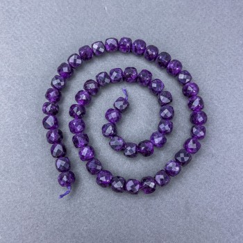 Sugilite Beads - Natural Stone, Faceted Cube on Thread, Diameter 7.5 × 7.5 mm, Length 38 cm