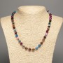 Beaded Necklace of Multicolored Agate with a Faceted Bead, 8 mm diameter, 49 cm length +