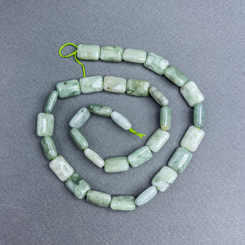 Rectangular Jadeite Beads, Burmese Natural Stone, 12×8 mm, on thread, length 39 cm+