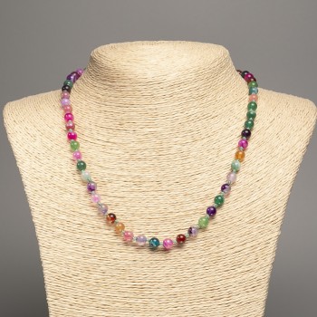 Multicolor agate necklace with smooth round beads, 6mm diameter, 47 cm length +