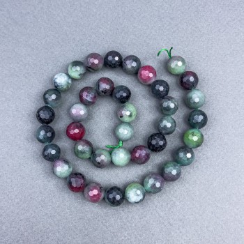 Zoisite Beads, Natural Stone, Faceted Balls, 10 mm Diameter ±, On Thread, Length 39 cm ±