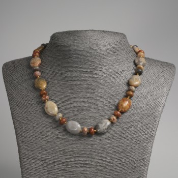 Imperial Jasper Necklace — flat oval beads, 13x18 mm, with 9x5 mm rondelles, length 45 cm