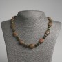 Necklace of natural Unakite Jasper, flat oval beads, 13×18 mm, with 9×5 mm rondelles, length 45 cm