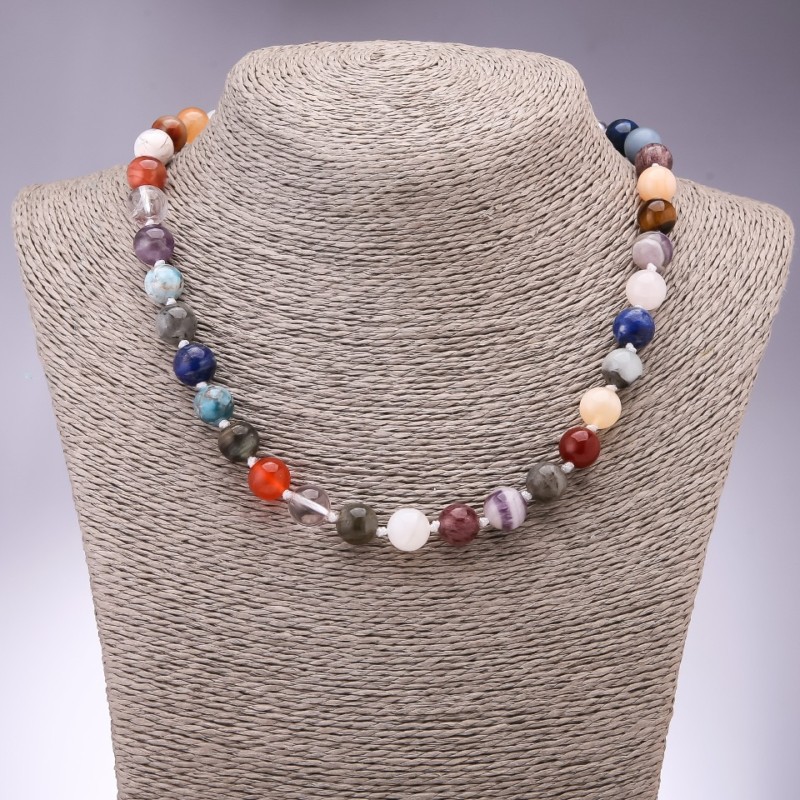 Necklace of natural stones, assorted, smooth beads, bead diameter mm, length 45 cm