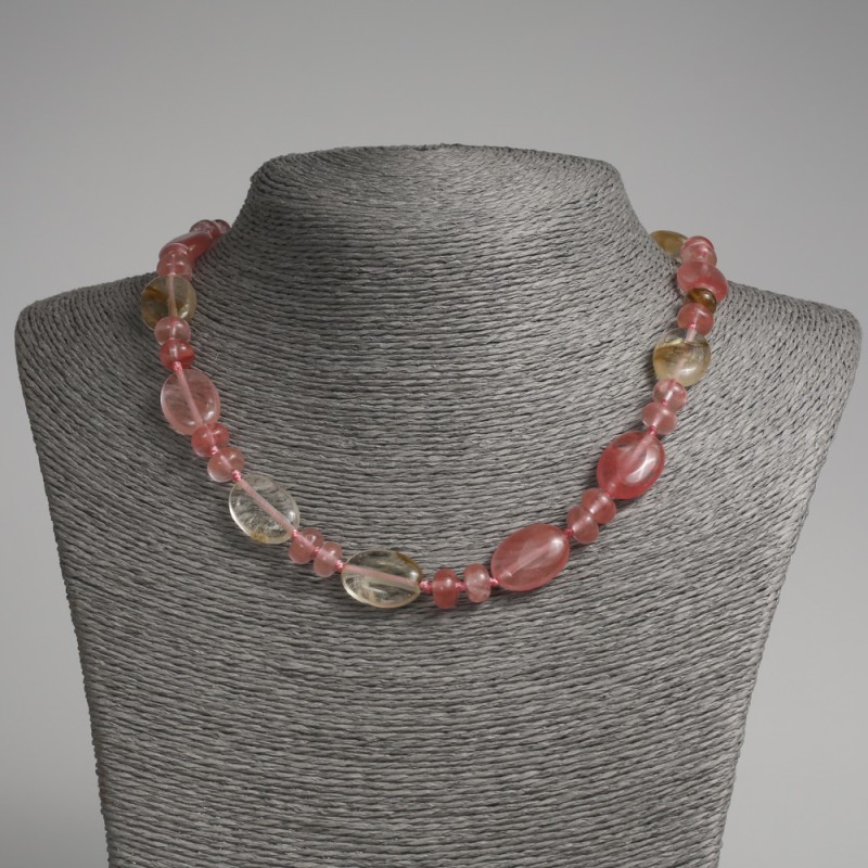 Natural chalcedony stone necklace with flat oval beads, 13×18 mm, 9×6 mm rondelles, length 45 cm
