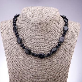 Necklace made of synthetic Aventurine stone 'Blue Sand of Cairo Night' with flat oval beads 13×18 mm and rondelle beads 9×6 mm, length 45 cm