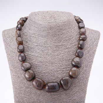 Natural Bronzite Necklace with Bead Size Progression, 9-23 mm, Length 48 cm