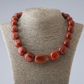 Clearance. Red jasper natural stone necklace, large graduated beads, 12-21 mm diameter, 49 cm length