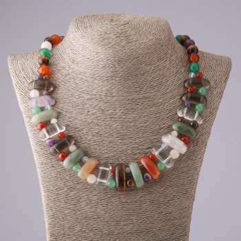 AUCTION! Cleopatra Necklace with Assorted Stones, link 12×25 mm and bead 10 mm, length 50 cm