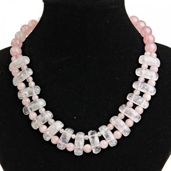 CLEARANCE Cleopatra Necklace Rose Quartz 25×12 mm and 12 mm beads, length 47 cm
