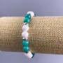 Bracelet Amazonite, White Agate (Synthetic Acrylic), diameter about 8.5 mm, smooth beads with silver-tone inserts on elastic cord, length about 18 cm