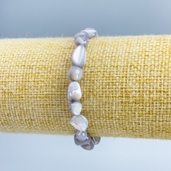 Gray Mother-of-Pearl Faceted Bracelet, Bead Diameter 8x6 mm ±, Length 18 cm (Stretch)