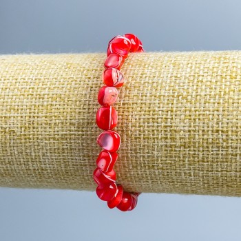 Red Mother-of-Pearl Chip Bead Bracelet, Diameter 8x6 mm, Length 18 cm (Stretch)