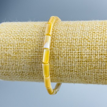 Beige cylinder mother-of-pearl bracelet, diameter 4.5×10 mm, length 18 cm (stretch)