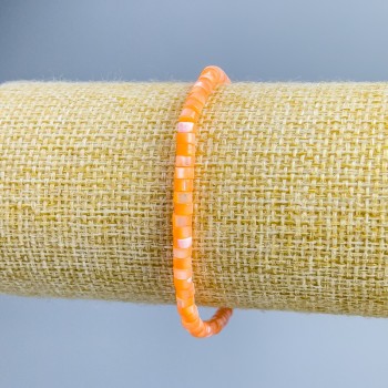 Orange-Tinted Mother-of-Pearl Disk Bracelet, 4×2 mm Disks, 18 cm (Stretch)