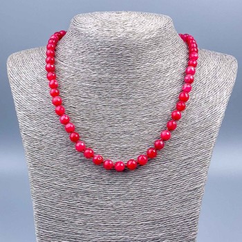 Raspberry Tourmaline Necklace (Synthetic) Faceted Beads, 8mm diameter, 48 cm length