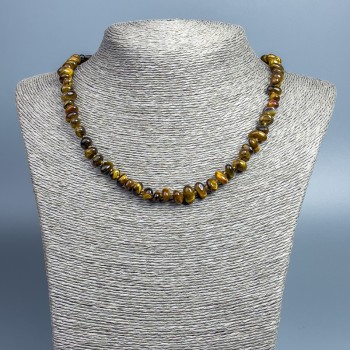 Tiger's Eye Beaded Necklace, natural stone, oval beads, diameter 10x5 mm, length 46 cm