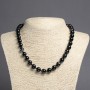Black Agate Beaded Necklace, Smooth Beads, 10 mm Diameter, 45 cm Length