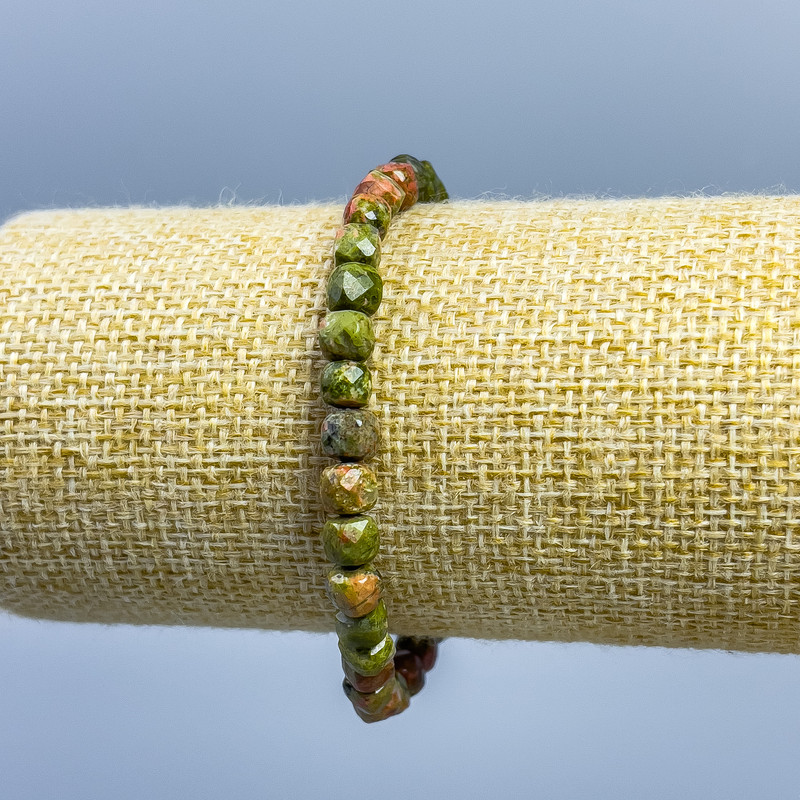 Unakite Jasper Bracelet, natural gemstone, faceted cube beads, approx. 5×5×5 mm, length 18 cm (stretch)