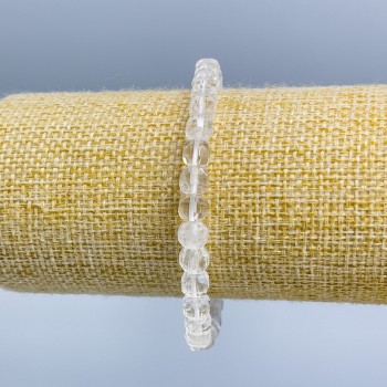 Bracelet with rock crystal natural stone faceted cube, diameter 6×6 mm, length 18 cm (stretch)