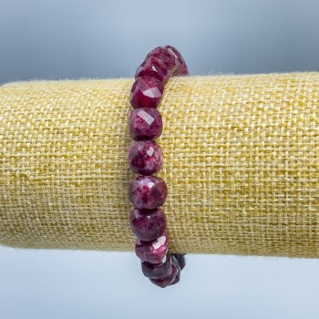 Rubellite Tourmaline Bracelet with Natural Stone Faceted Cube, 9x9 mm diameter, 18 cm length (stretch)