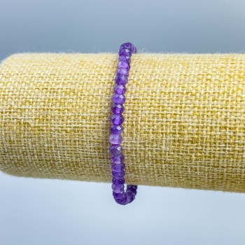 Bracelet with natural amethyst, faceted rondelle beads, diameter 5x3 mm, length 18 cm (stretch)