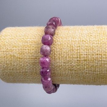Bracelet with Rubellite Tourmaline, natural stone, faceted cube, 9x9 mm diameter, 18 cm length (stretch)