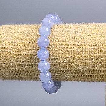 Aquamarine Bracelet with Smooth Beads, 10 mm Diameter, 18 cm Length (Stretch)