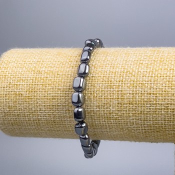 Hematite Barrel Bracelet, bead diameter 8×7×5 mm ±, length 18 cm (stretch)