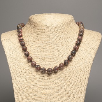 Leopard Jasper Necklace (Acrylic Beads), Smooth Beads, 10 mm Diameter, 49 cm Length
