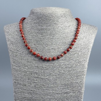 Red Jasper Bead Necklace with a Faceted Round Bead, 6± mm diameter, 48 cm length