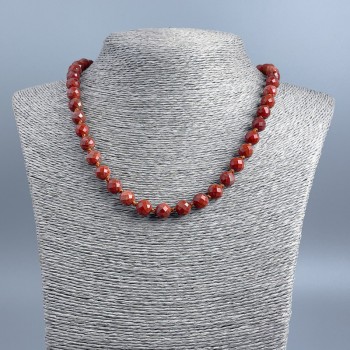 Red Jasper Necklace with a Faceted Round Bead, Diameter About 8 mm, Length 48 cm